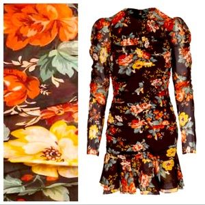 NWT VERONICA BEARD 10 Hedera Oxblood Autumn Floral Long Sleeve Silk Mini Dress